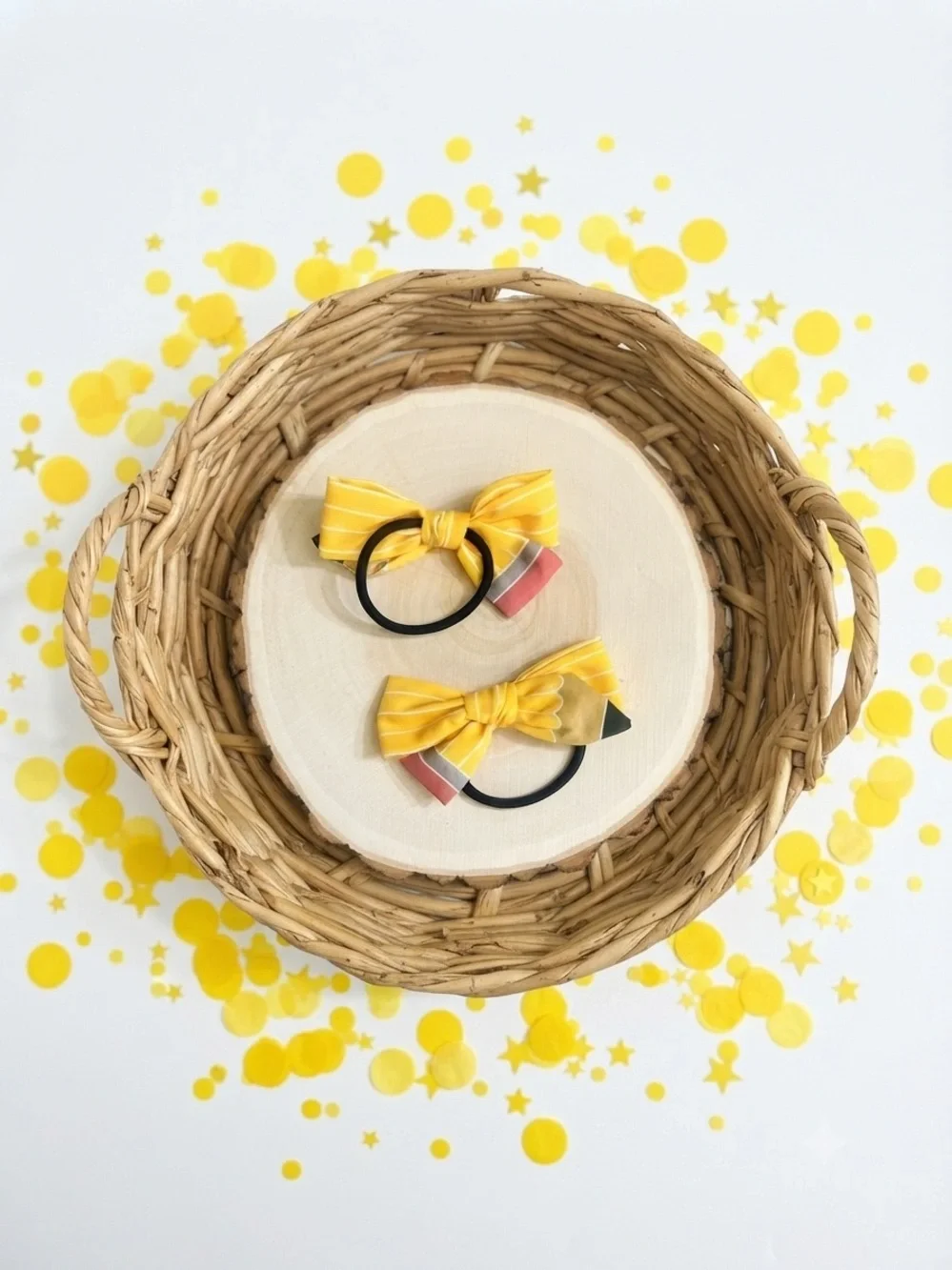 kids Handmade Pencil Hair Tie Back to School Bow Ponytail Holder
